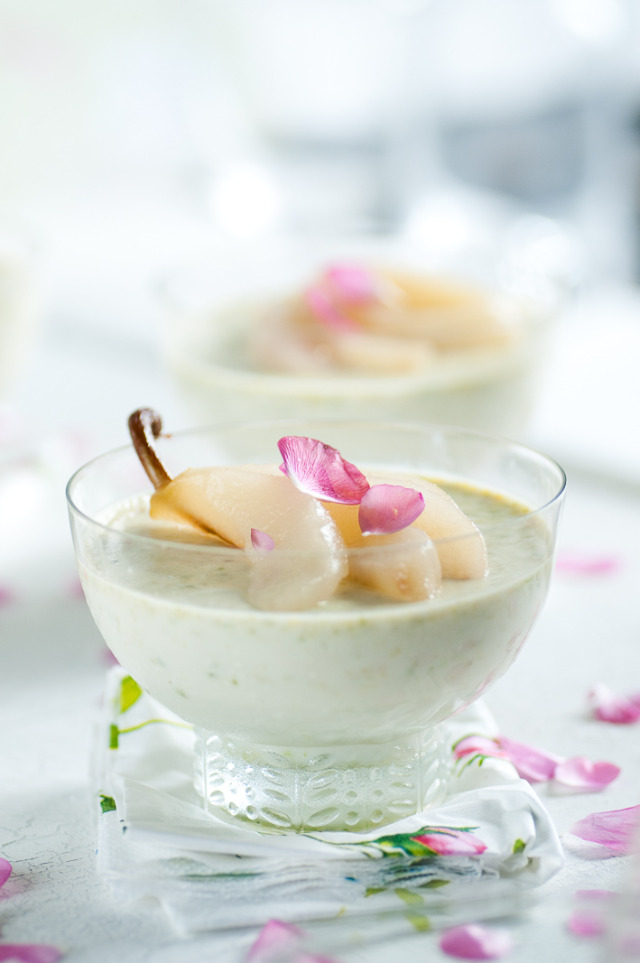 Title: Pistachio Panna Cotta with Rose Poached Pears gallery